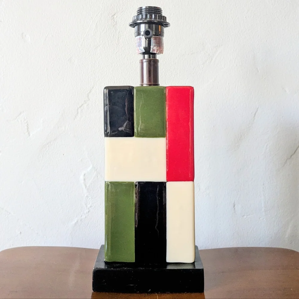 OOAK Fused Glass Artist Lamp - Mid Century Modern Geometric - Wood Base